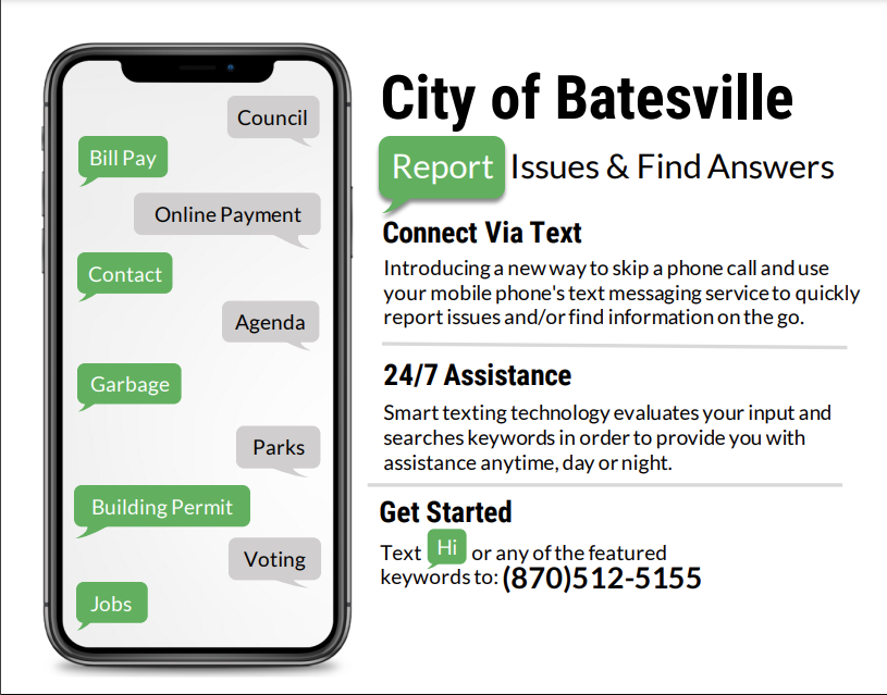 Info Graphic for Text My Gov City of Batesville 